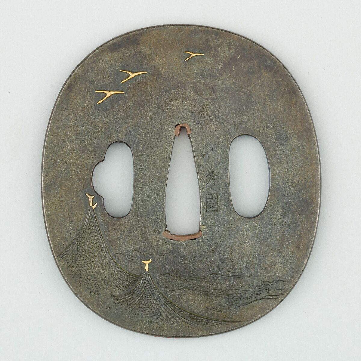 Sword Guard (<i>Tsuba</i>), Copper-silver alloy (shibuichi), copper-gold alloy (shakudō), gold, silver, copper, Japanese