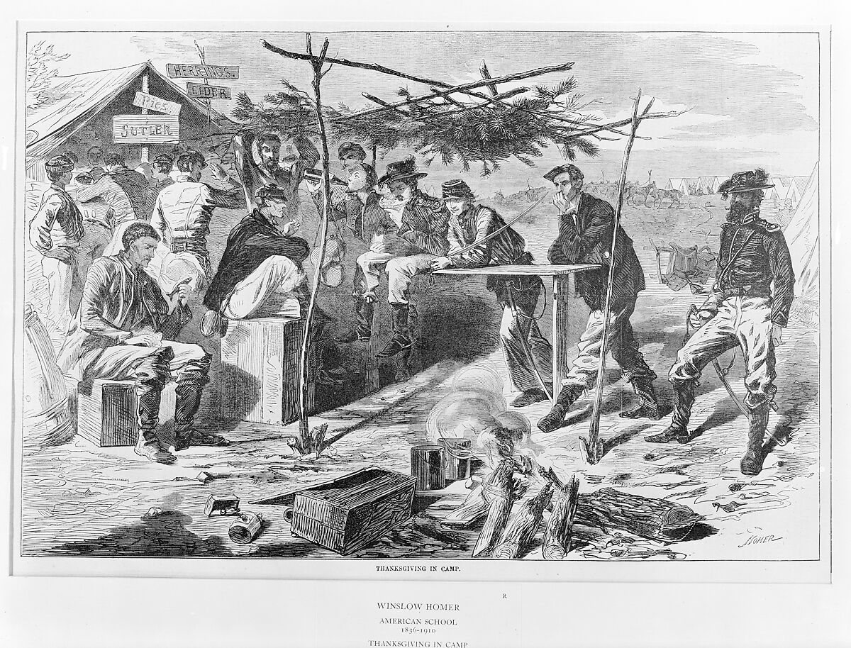 Thanksgiving in Camp (from "Harper's Weekly," Vol. VII), After Winslow Homer (American, Boston, Massachusetts 1836–1910 Prouts Neck, Maine), Wood engraving