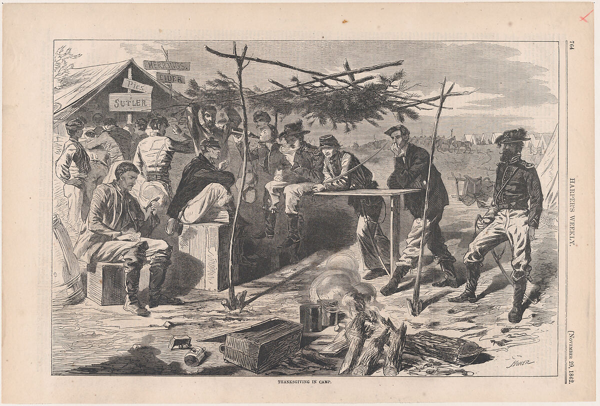 Thanksgiving in Camp (from "Harper's Weekly," Vol. VII), After Winslow Homer (American, Boston, Massachusetts 1836–1910 Prouts Neck, Maine), Wood engraving 