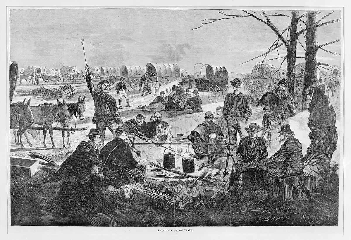 Halt of a Wagon Train (from "Harper's Weekly," Vol. VIII), After Winslow Homer (American, Boston, Massachusetts 1836–1910 Prouts Neck, Maine), Wood engraving 