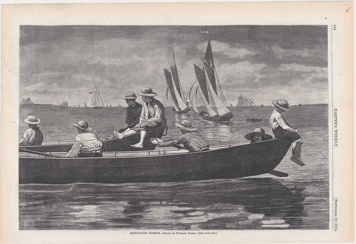 Gloucester Harbor (from "Harper's Weekly," Vol. XVII), After Winslow Homer (American, Boston, Massachusetts 1836–1910 Prouts Neck, Maine), Wood engraving 