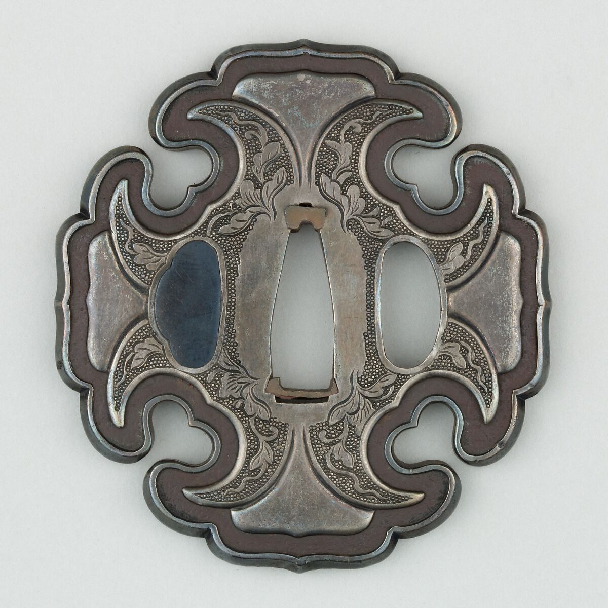 Sword Guard (<i>Tsuba</i>), Copper-silver alloy (shibuichi), silver, copper, Japanese