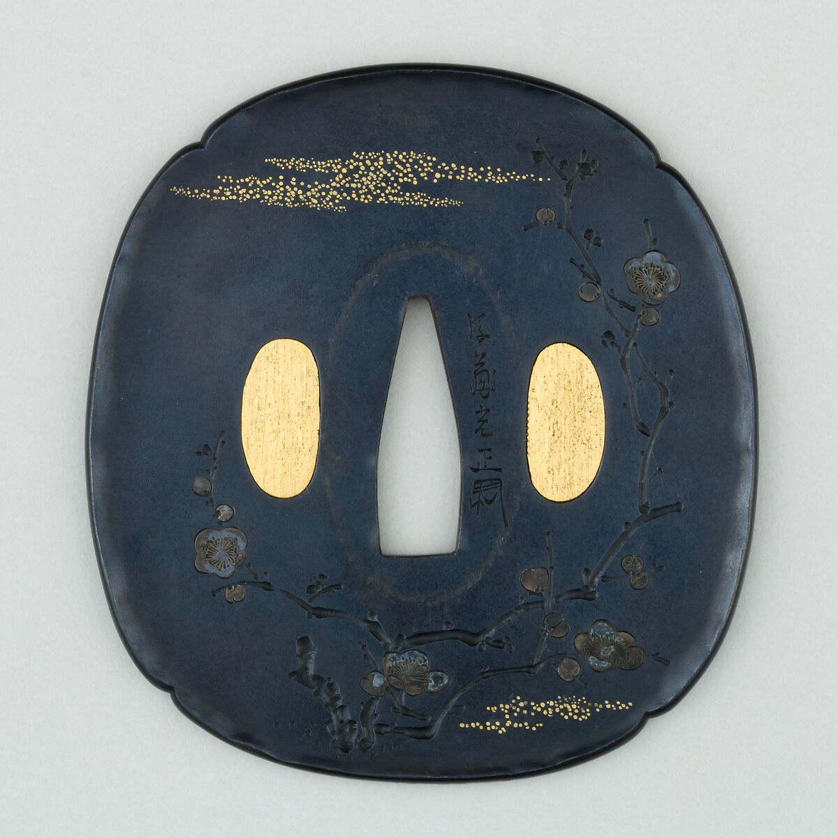 Sword Guard (<i>Tsuba</i>), Copper-gold alloy (shakudō), gold, silver, copper, Japanese