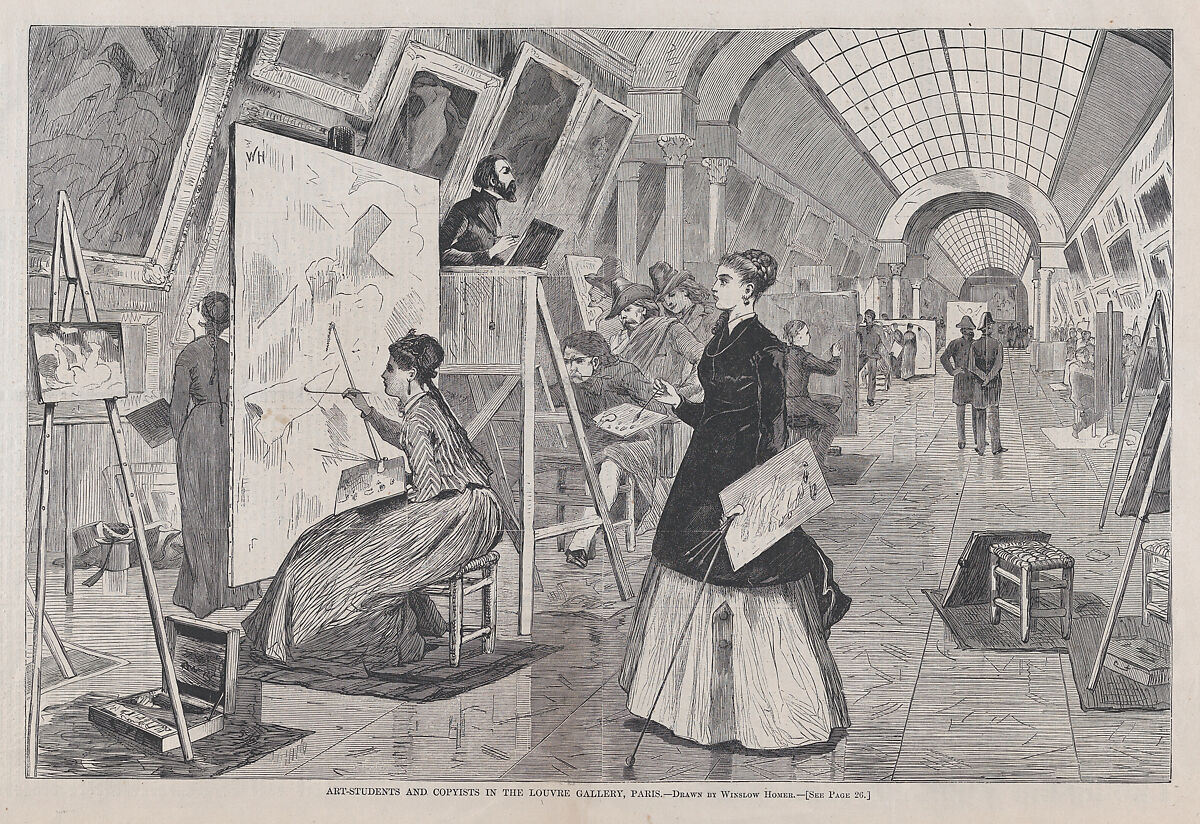 Art-Students and Copyists in the Louvre Gallery, Paris (from "Harper's Weekly," Vol. XII), After Winslow Homer (American, Boston, Massachusetts 1836–1910 Prouts Neck, Maine), Wood engraving 