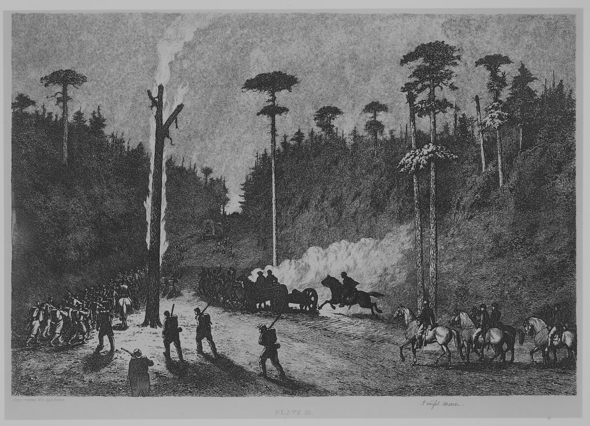 A Night March, Plate 16 from "Life Studies of the Great Army", Edwin Austin Forbes (American, New York 1839–1895 Brooklyn, New York), Etching 