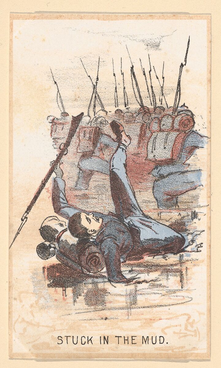 Life in Camp, Part 1: Building Castles; Hard Tack; Upset His Coffee; Water Call; A Shell is Coming; Riding on a Rail; Surgeons Call; An Unwelcome Visit; Late for Roll Call; Stuck in the Mud; The Guard House; Tossing in a Blanket, After Winslow Homer (American, Boston, Massachusetts 1836–1910 Prouts Neck, Maine), Color lithograph