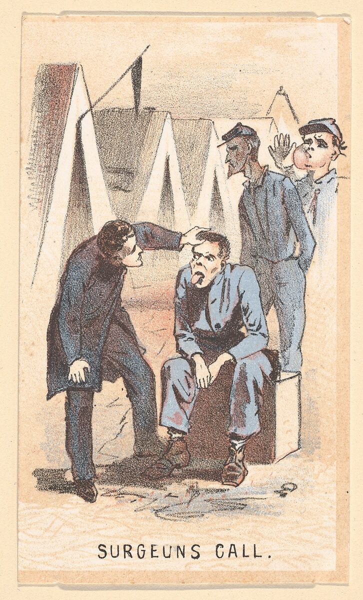 Life in Camp, Part 1: Building Castles; Hard Tack; Upset His Coffee; Water Call; A Shell is Coming; Riding on a Rail; Surgeons Call; An Unwelcome Visit; Late for Roll Call; Stuck in the Mud; The Guard House; Tossing in a Blanket, After Winslow Homer (American, Boston, Massachusetts 1836–1910 Prouts Neck, Maine), Color lithograph