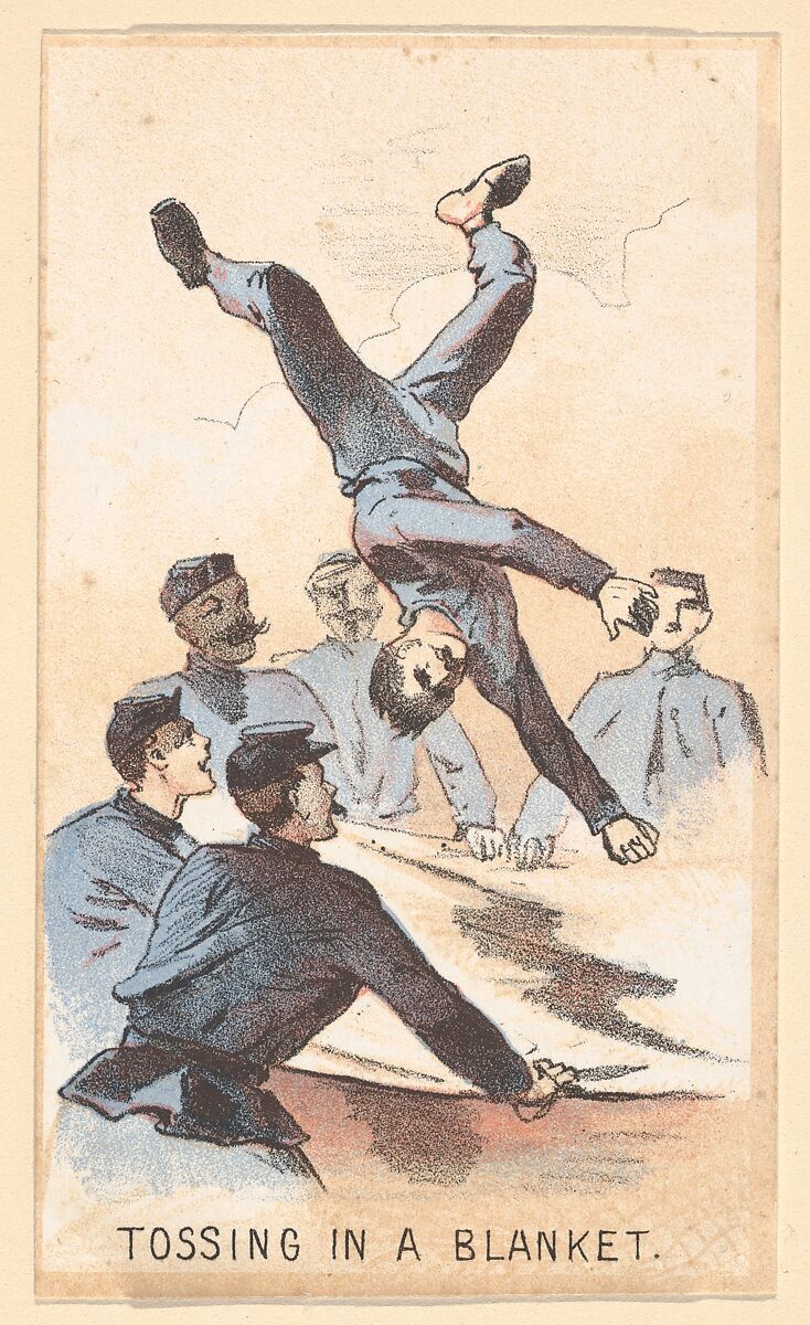 Life in Camp, Part 1: Building Castles; Hard Tack; Upset His Coffee; Water Call; A Shell is Coming; Riding on a Rail; Surgeons Call; An Unwelcome Visit; Late for Roll Call; Stuck in the Mud; The Guard House; Tossing in a Blanket, After Winslow Homer (American, Boston, Massachusetts 1836–1910 Prouts Neck, Maine), Color lithograph