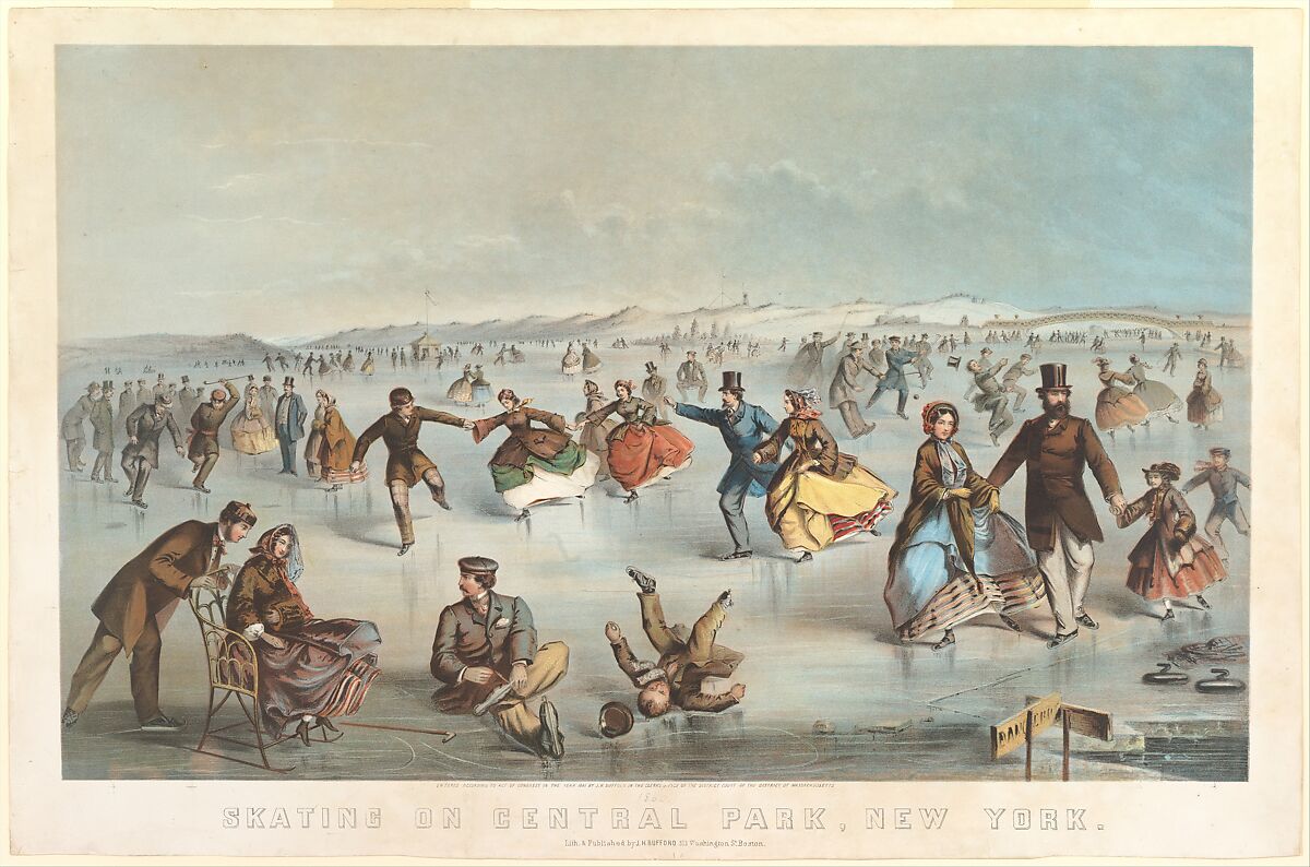 Skating in Central Park, New York, After Winslow Homer (American, Boston, Massachusetts 1836–1910 Prouts Neck, Maine), Color lithograph with hand coloring 