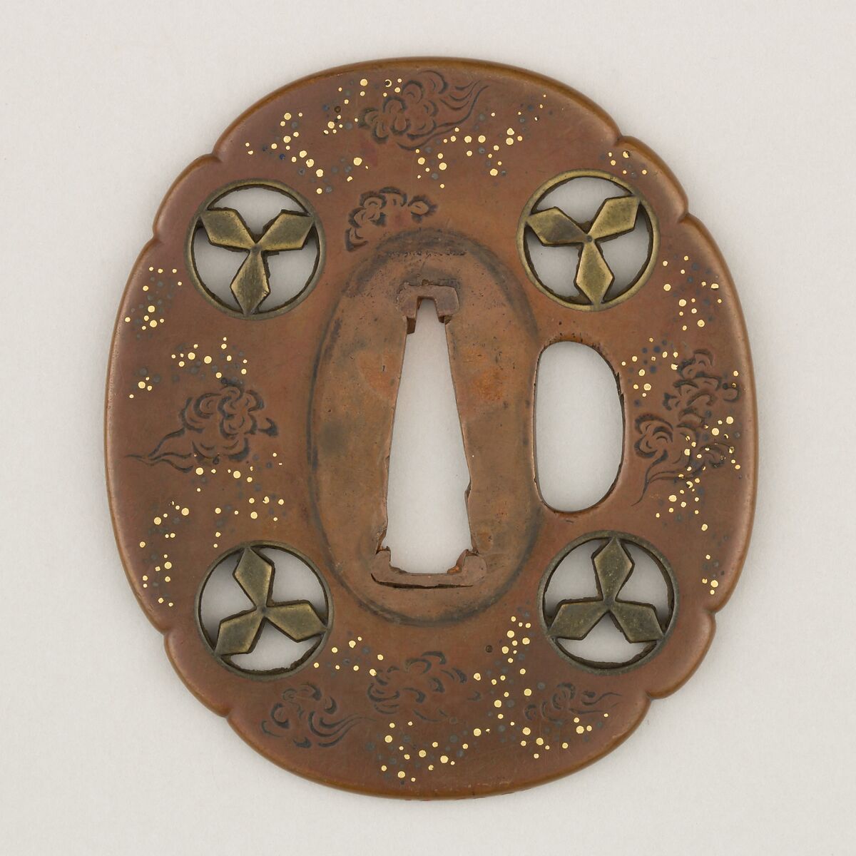 Sword Guard (<i>Tsuba</i>), Copper, gold, silver, copper-gold alloy (shakudō), Japanese 