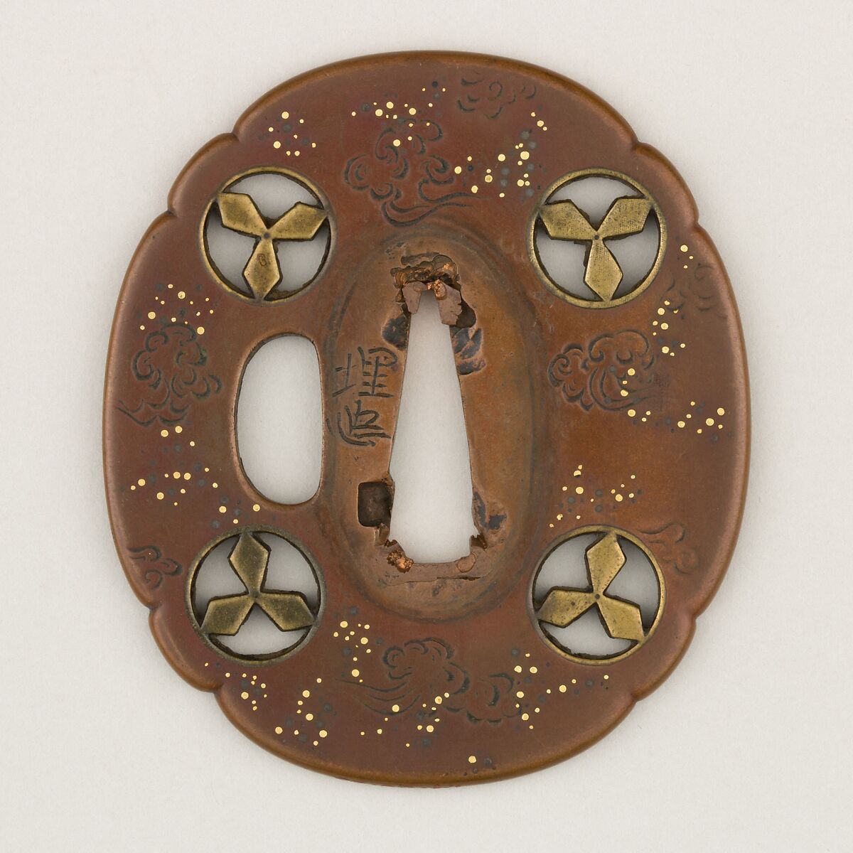 Sword Guard (<i>Tsuba</i>), Copper, gold, silver, copper-gold alloy (shakudō), Japanese