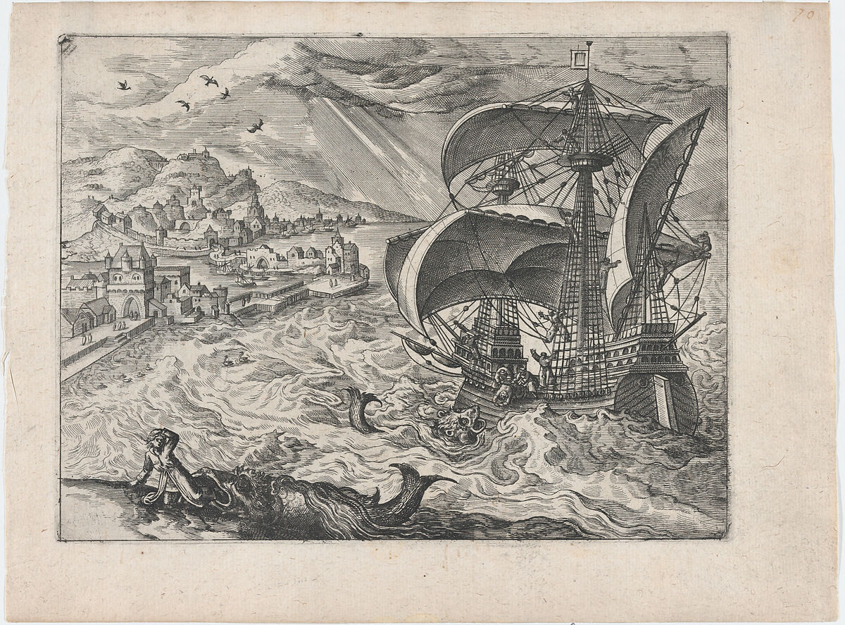 Landscape with a Ship and Jonah and the Whale, Lucas Gassel (Flemish, Helmond ca. 1495/1500–ca. 1570 Brussels), Etching and engraving 