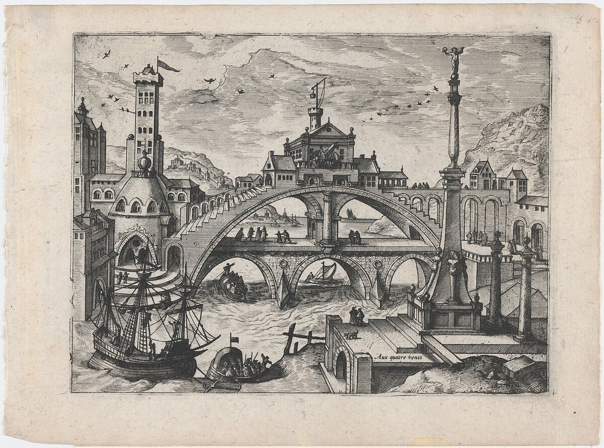 Riverscape with a Double Bridge, Lucas Gassel (Flemish, Helmond ca. 1495/1500–ca. 1570 Brussels), Etching and engraving 