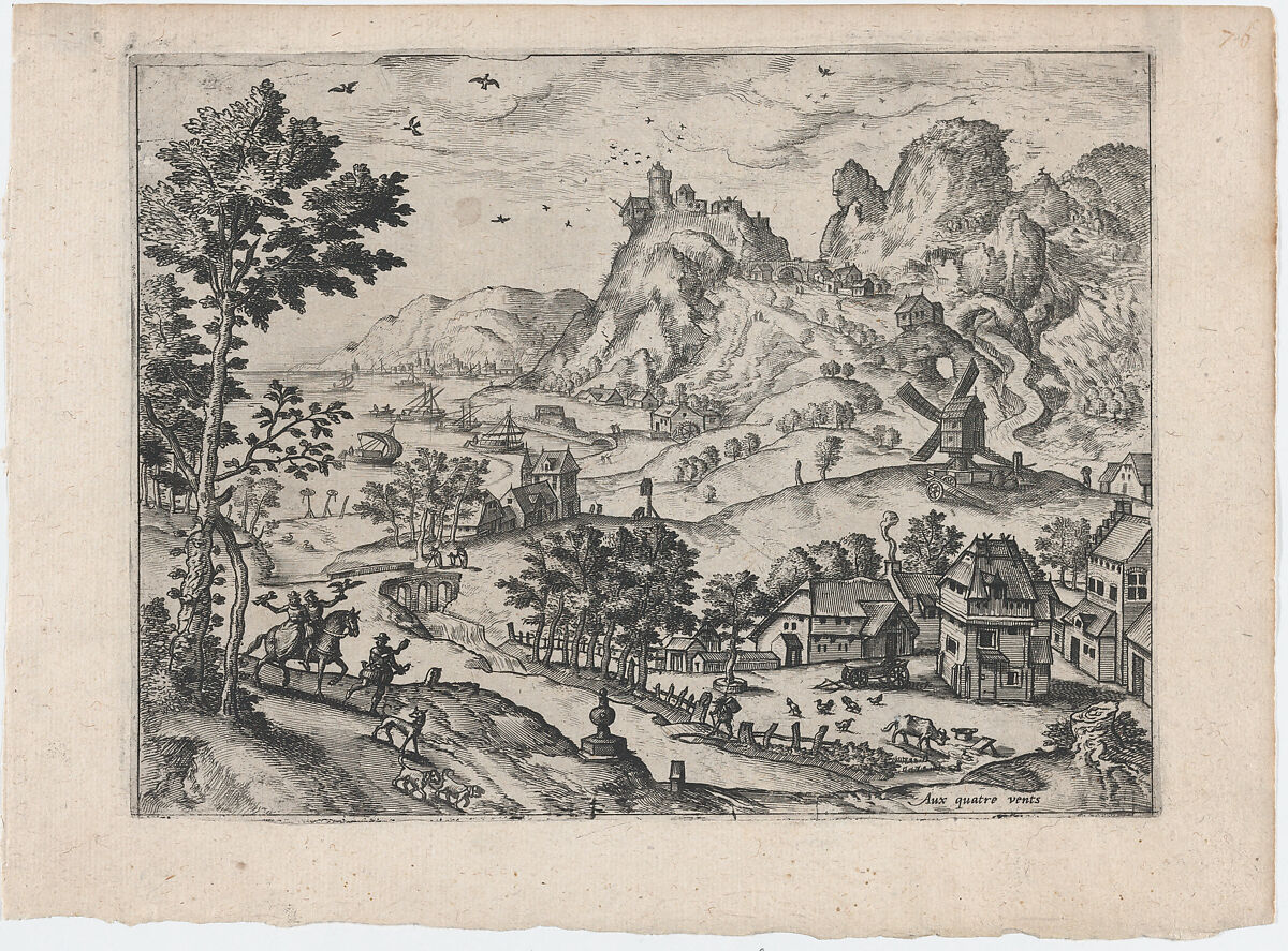 Mountain Landscape with Falconers, Lucas Gassel (Flemish, Helmond ca. 1495/1500–ca. 1570 Brussels), Etching and engraving 