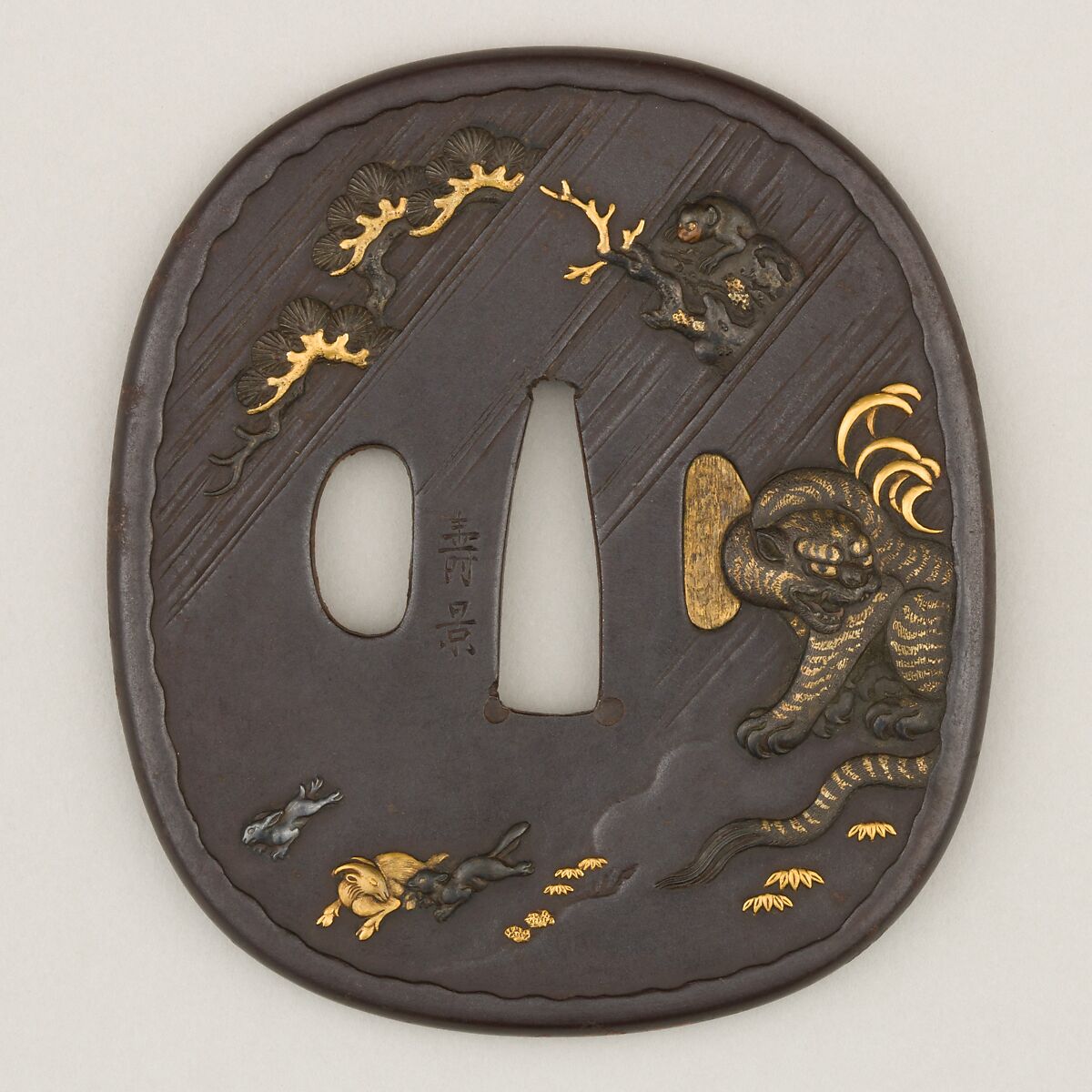 Sword Guard (<i>Tsuba</i>), Iron, silver, gold, copper, Japanese 