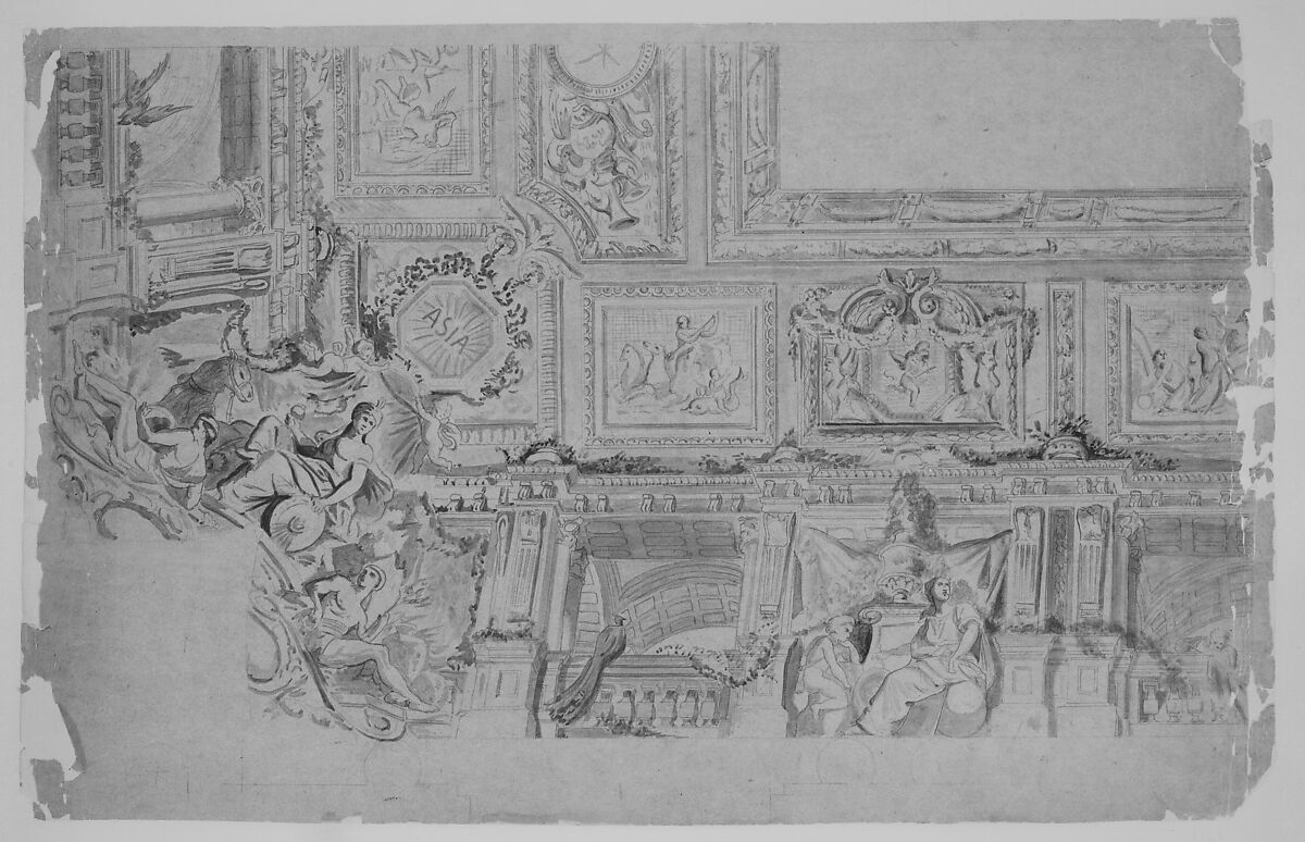 Ceiling and Cove Designs, Hôtel Rothschild, Vienna, Jules-Edmond-Charles Lachaise (French, died 1897), Pen and gray ink, brush and gray wash, graphite