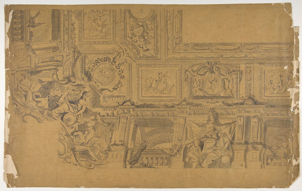 Ceiling and Cove Designs, Hôtel Rothschild, Vienna, Jules-Edmond-Charles Lachaise (French, died 1897), Pen and gray ink, brush and gray wash, graphite 