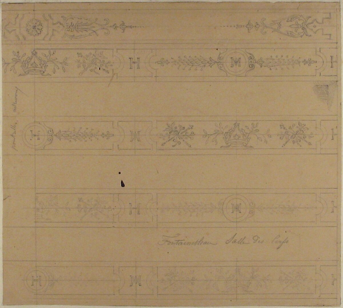 Ceiling Design for the "Salle des Cerfs", Fontainebleau, Jules-Edmond-Charles Lachaise (French, died 1897), Graphite