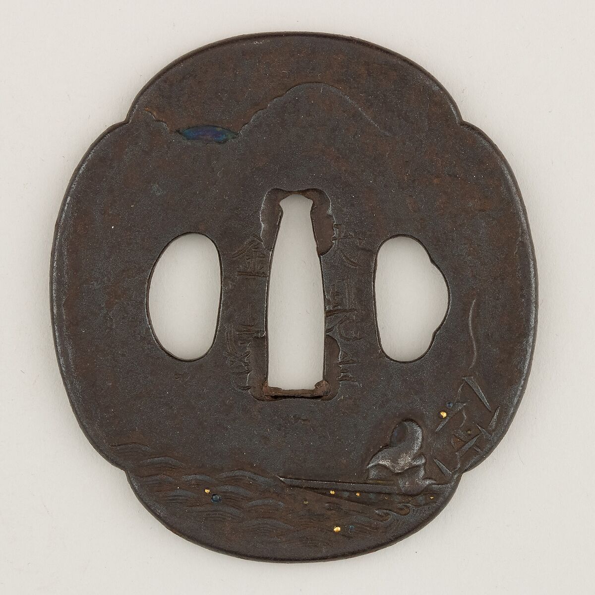 Sword Guard (<i>Tsuba</i>), Iron, gold, silver, Japanese 