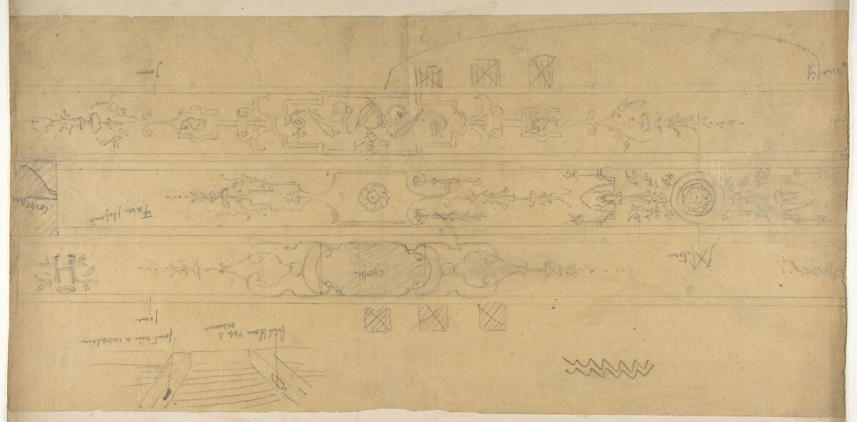 Design for Ceiling Decorations, Fontainebleau, Jules-Edmond-Charles Lachaise (French, died 1897), Graphite 