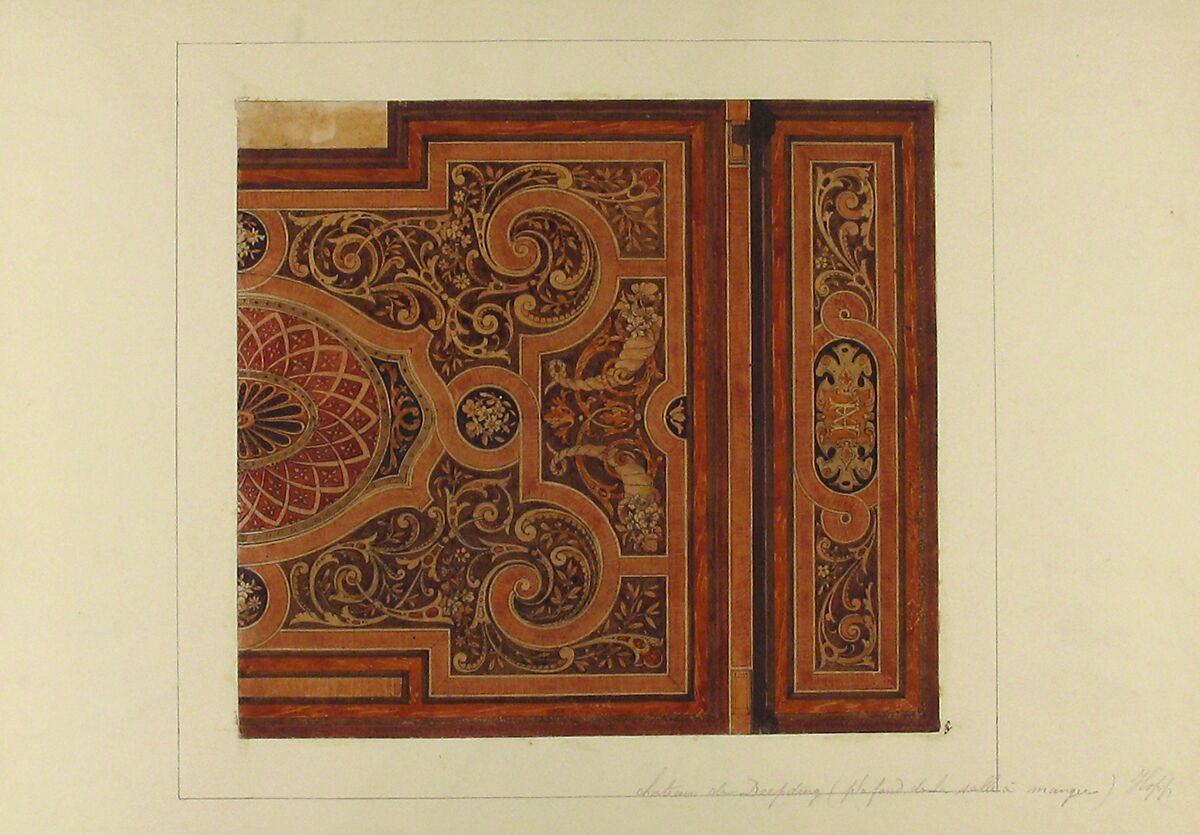 Intarsia Ceiling Design for the Dining Room, Deepdene, Dorking, Surrey, Jules-Edmond-Charles Lachaise (French, died 1897), Watercolor
