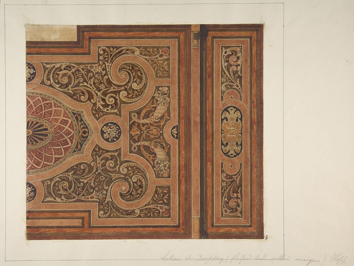 Intarsia Ceiling Design for the Dining Room, Deepdene, Dorking, Surrey, Jules-Edmond-Charles Lachaise (French, died 1897), Watercolor 