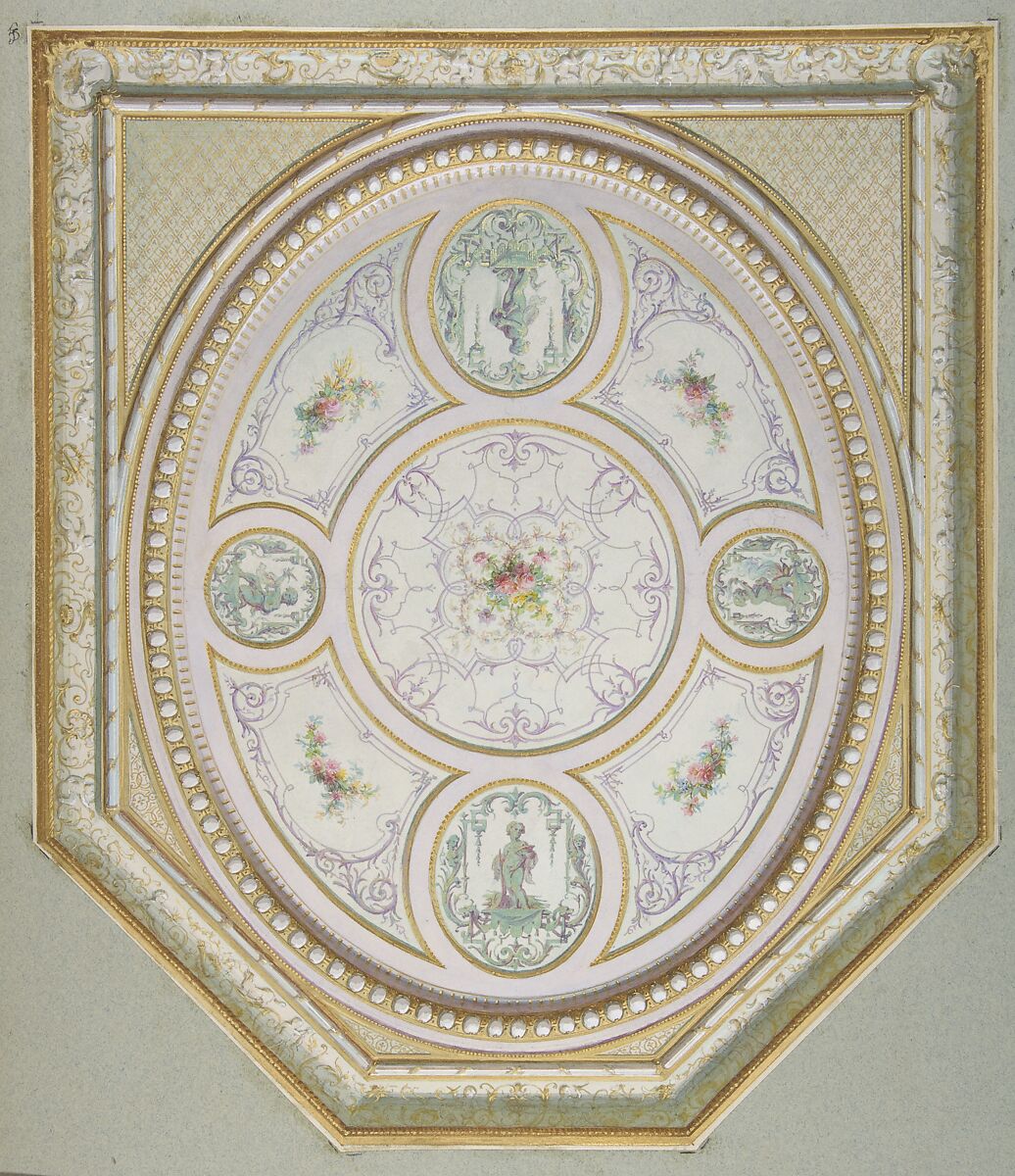 Ceiling Design, Jules-Edmond-Charles Lachaise (French, died 1897), Graphite, watercolor, gouache, and gilt 