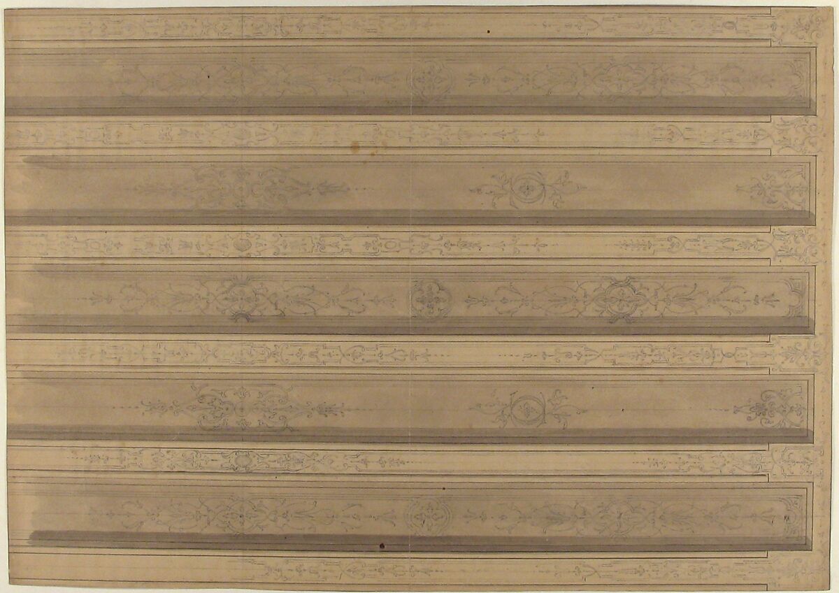 Design for Ceiling Decorations, Fontainebleau, Jules-Edmond-Charles Lachaise (French, died 1897), Pen and gray ink, brush and gray wash, graphite