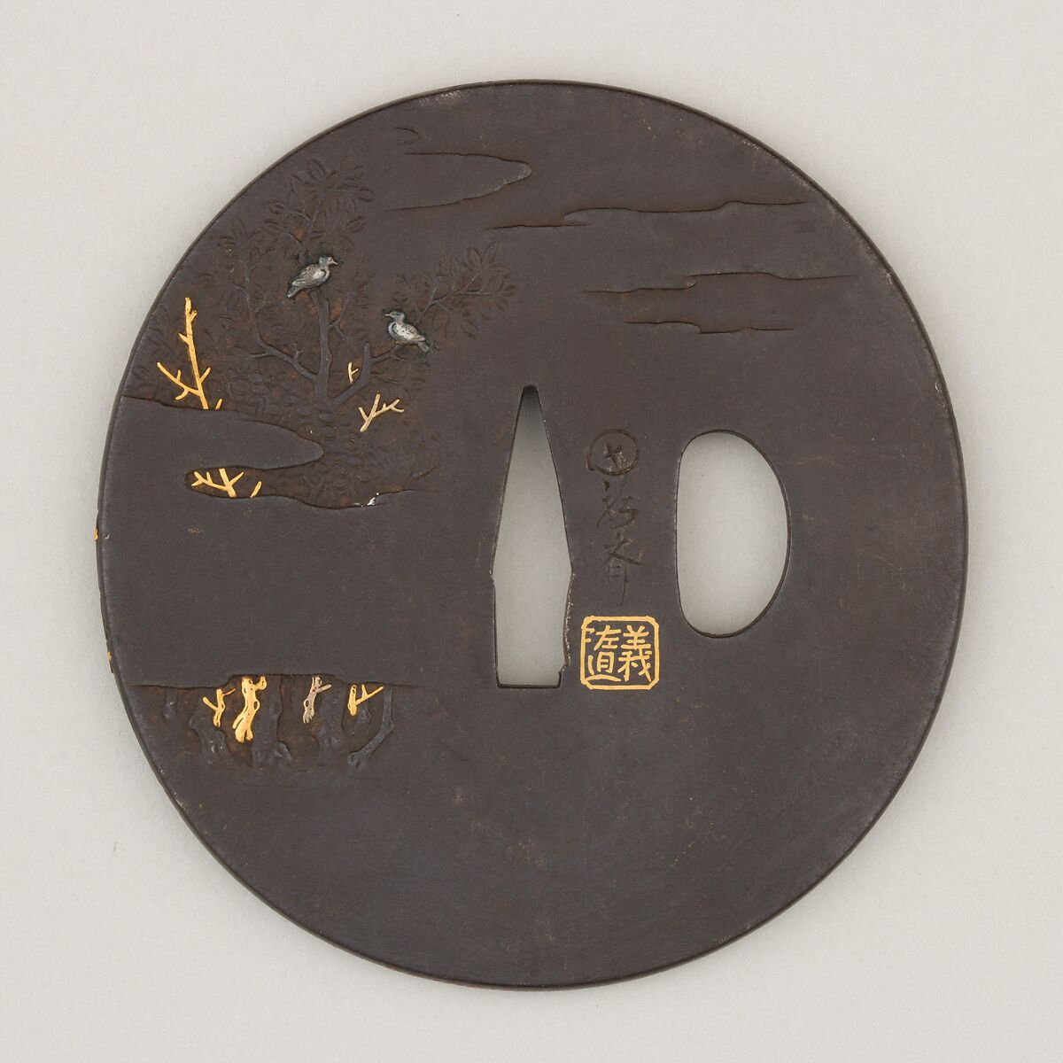 Sword Guard (<i>Tsuba</i>), Iron, gold, silver, copper, Japanese 