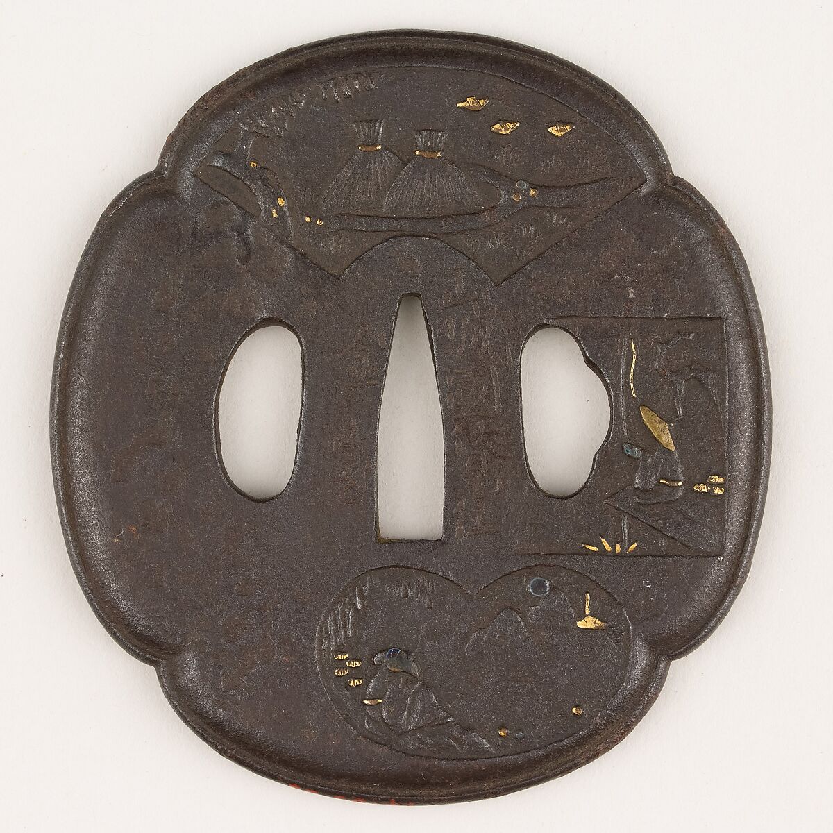 Sword Guard (<i>Tsuba</i>), Iron, gold, silver, Japanese 