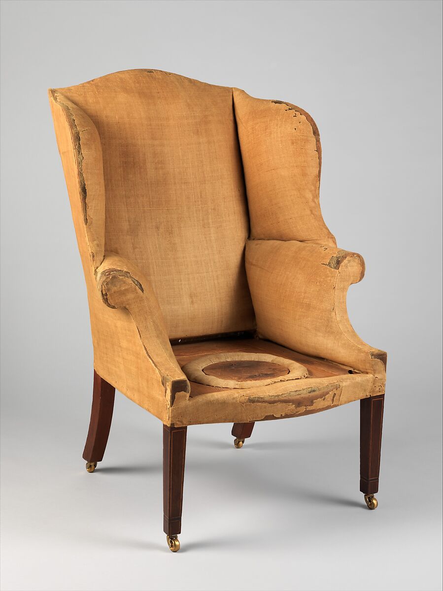 Easy Chair, Mahogany and pine with original muslin-covered foundation, American