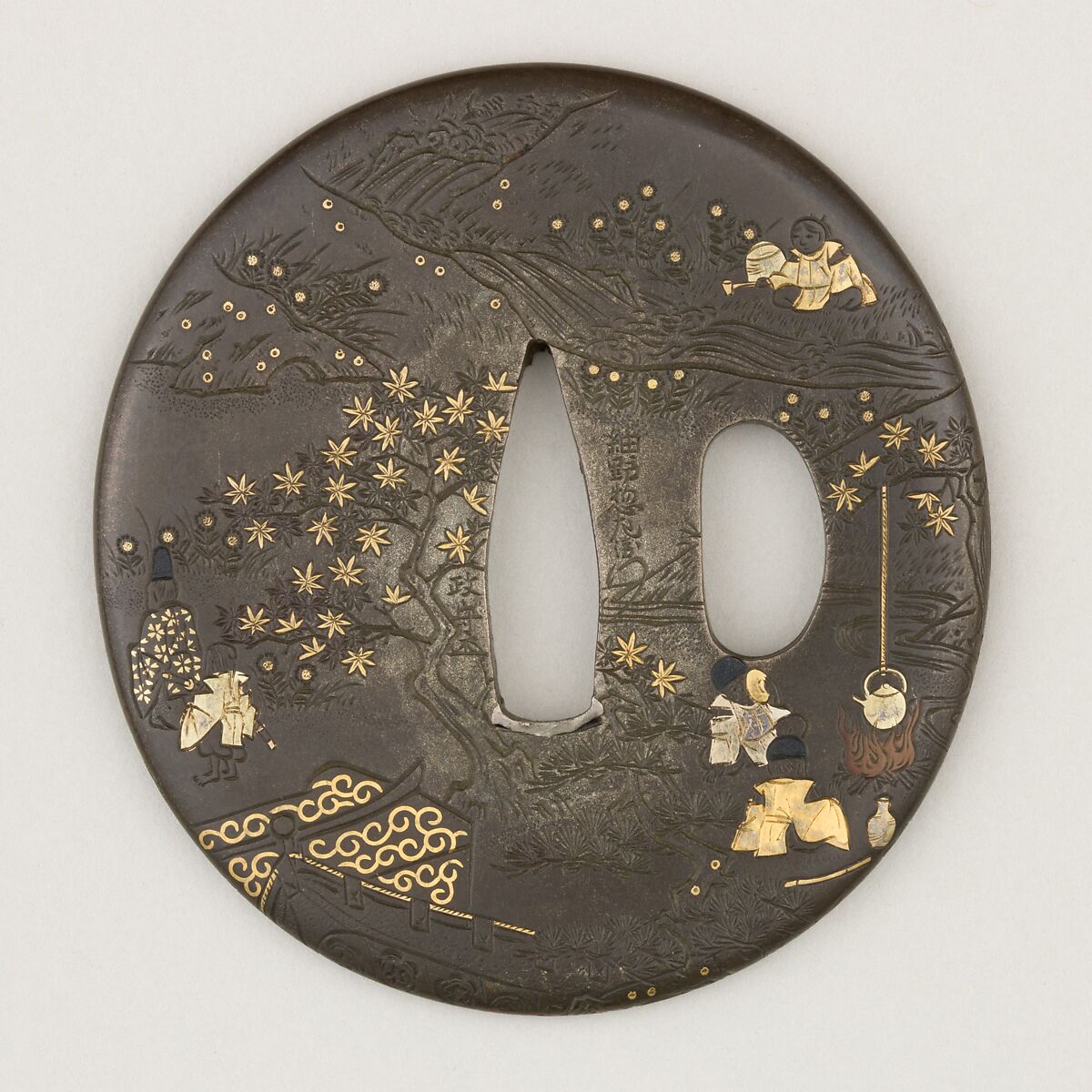 Sword Guard (<i>Tsuba</i>), Copper-silver alloy (shibuichi), gold, silver, bronze, copper, copper-gold alloy (shakudō), Japanese 