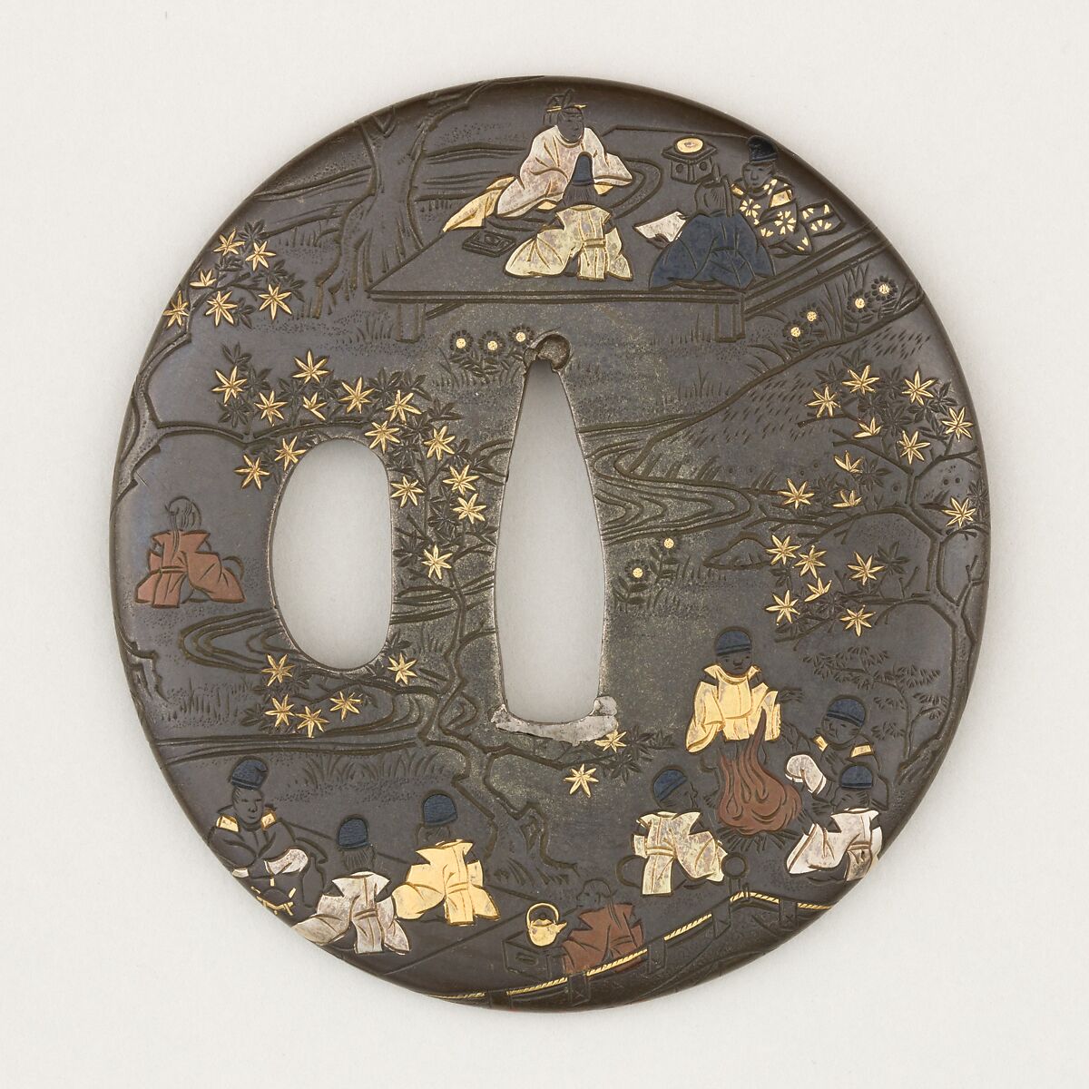 Sword Guard (<i>Tsuba</i>), Copper-silver alloy (shibuichi), gold, silver, bronze, copper, copper-gold alloy (shakudō), Japanese