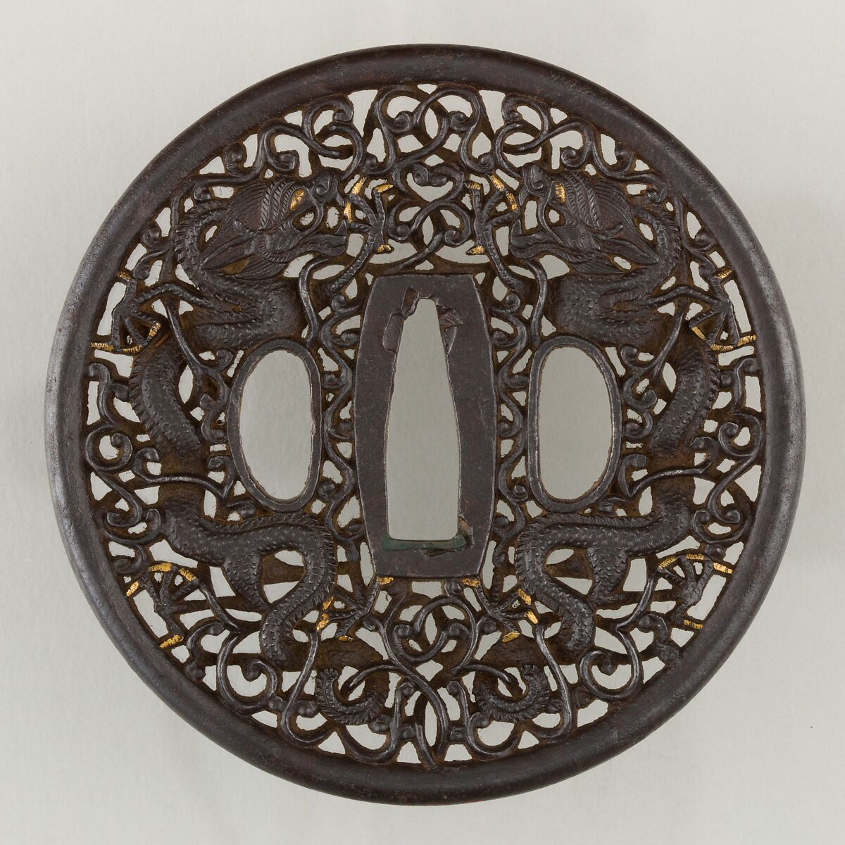 Sword Guard (<i>Tsuba</i>), Iron, gold, copper, Japanese 