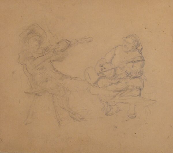 Two Seated Musicians (Recto); A Group of Figures Squared with Diagonal Lines (Verso), Camilo Innocenti (Italian, born 1861), Black chalk and graphite on heavy wove paper