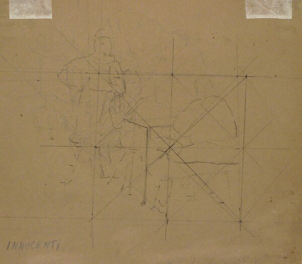 Two Seated Musicians (Recto); A Group of Figures Squared with Diagonal Lines (Verso), Camilo Innocenti (Italian, born 1861), Black chalk and graphite on heavy wove paper