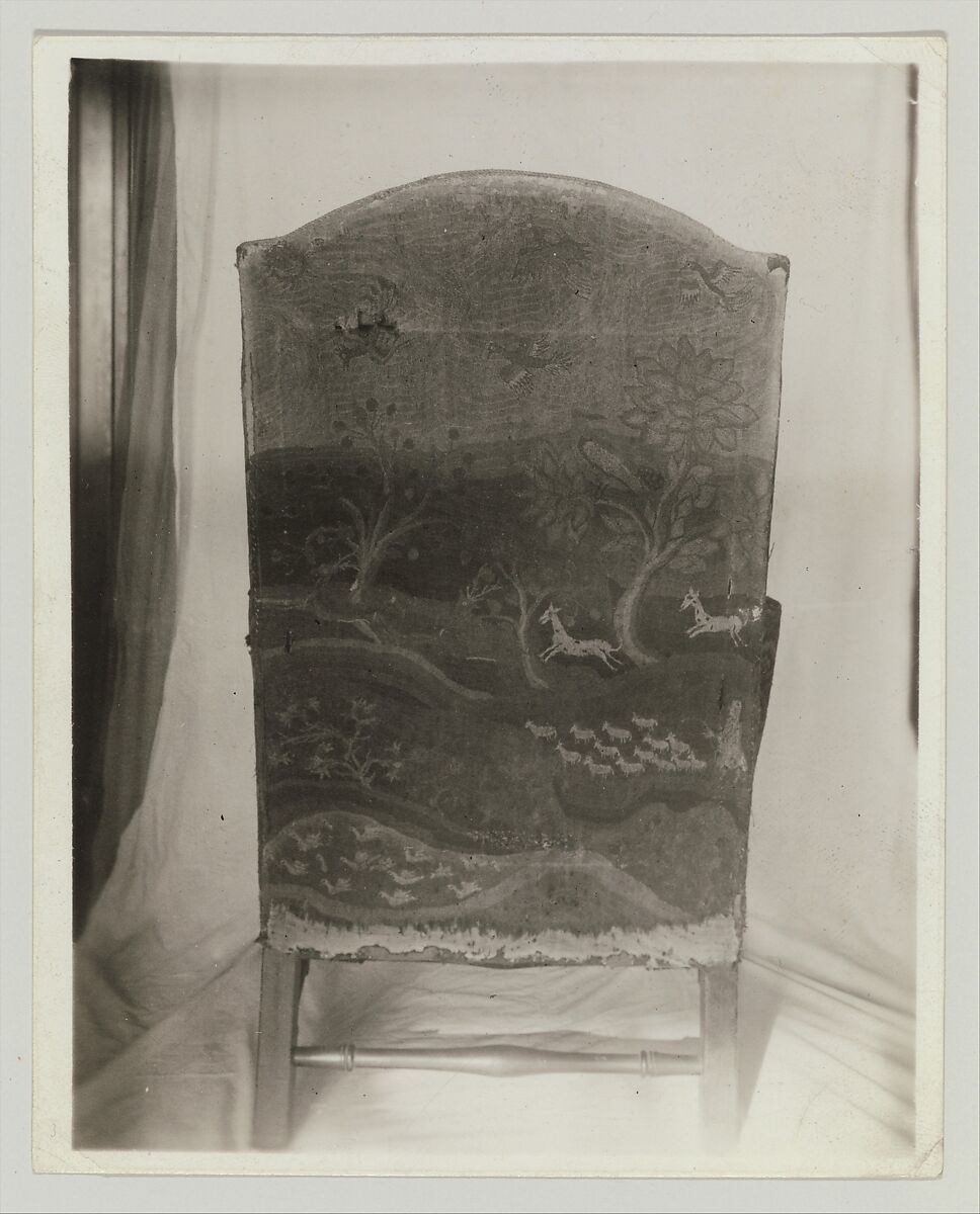 Easy Chair, Upholstered by Caleb Gardner Jr. (American, 1729–1801), Walnut, maple; wool on linen ground (front panel), wool and silk on linen ground (back panel), silk and cotton tape, silk and wool tape, American