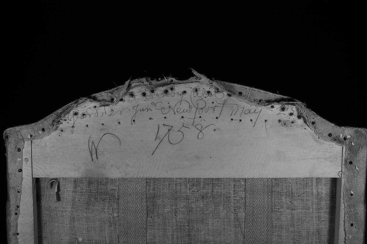 Easy Chair, Upholstered by Caleb Gardner Jr. (American, 1729–1801), Walnut, maple; wool on linen ground (front panel), wool and silk on linen ground (back panel), silk and cotton tape, silk and wool tape, American