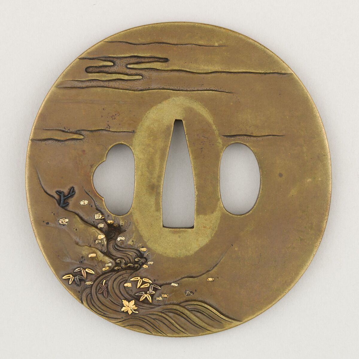 Sword Guard (<i>Tsuba</i>), Copper alloy (sentoku), copper-gold alloy (shakudō), gold, silver, copper, Japanese