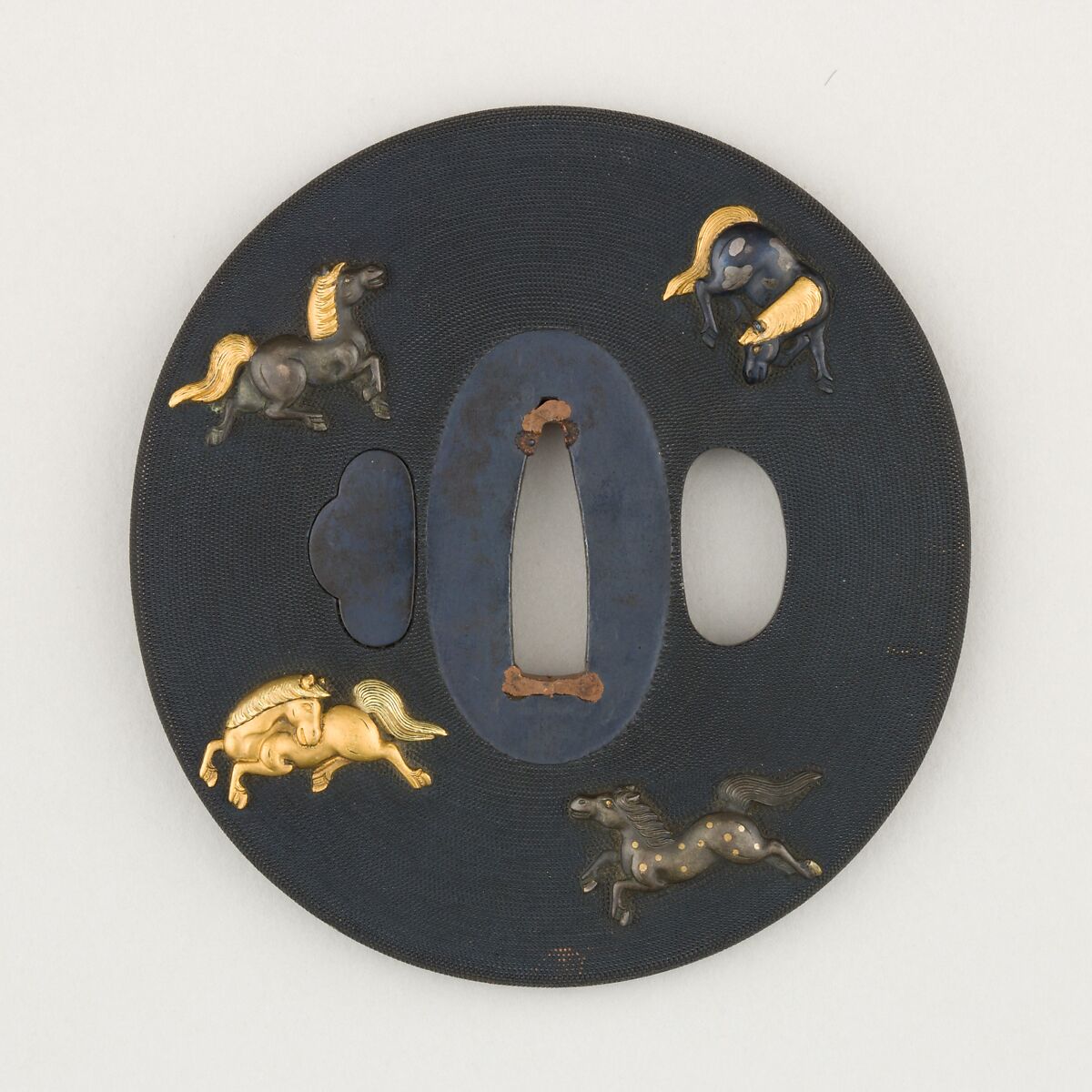 Sword Guard (<i>Tsuba</i>), Copper-gold alloy (shakudō), gold, copper, bronze, Japanese