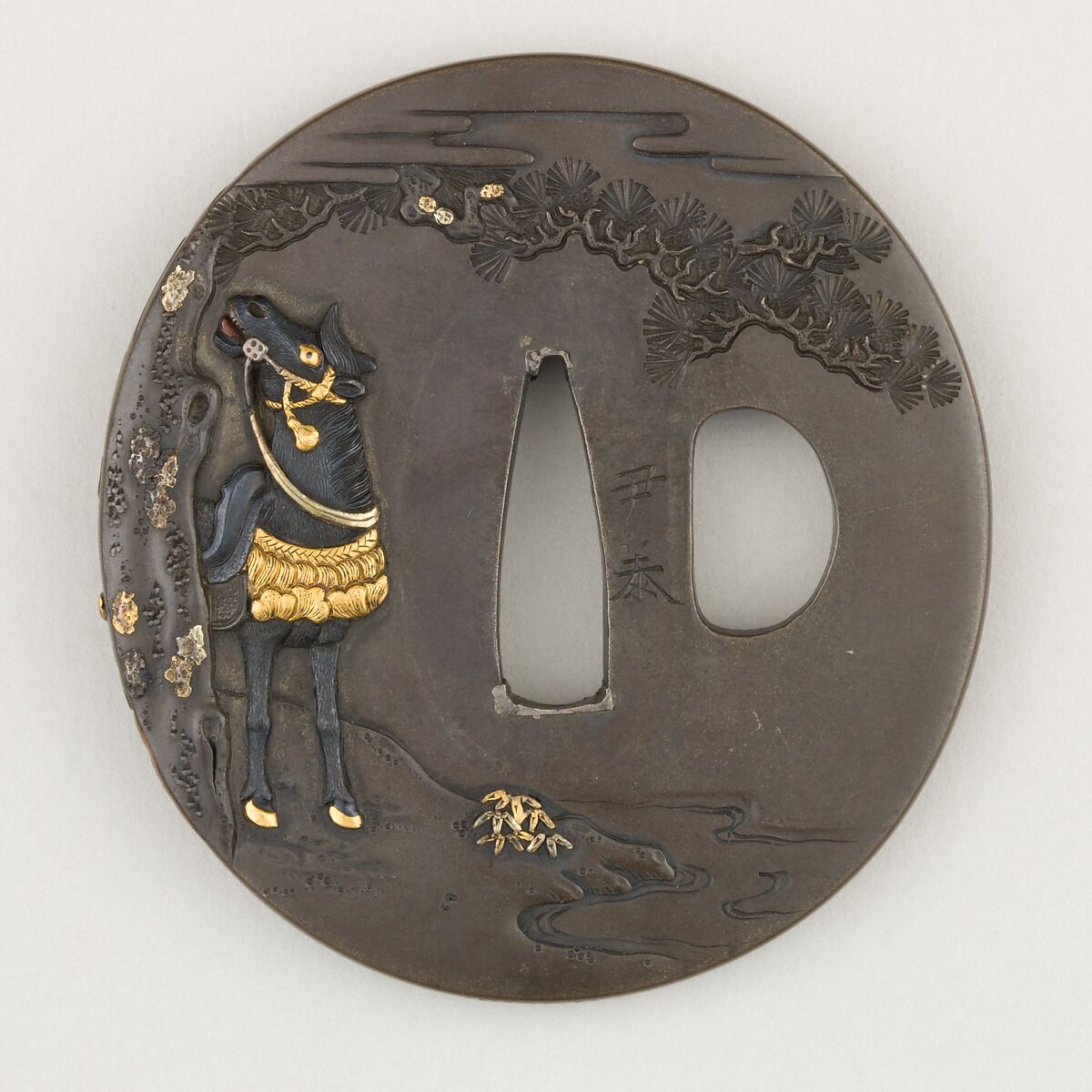 Sword Guard (<i>Tsuba</i>), Copper-silver alloy (shibuichi), copper-gold alloy (shakudō), copper, gold, silver, Japanese 