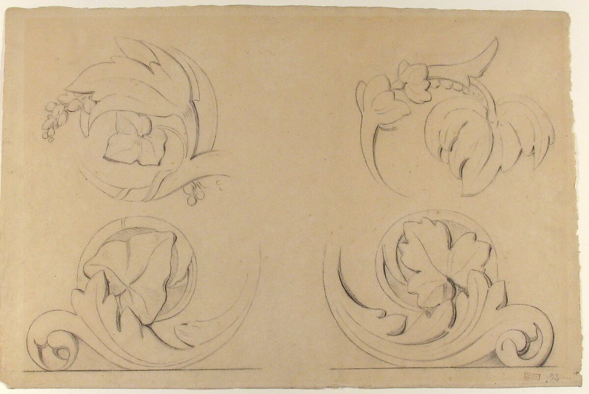 Architectural Motifs: Four Rinceaux, Georges Seurat (French, Paris 1859–1891 Paris), Black chalk