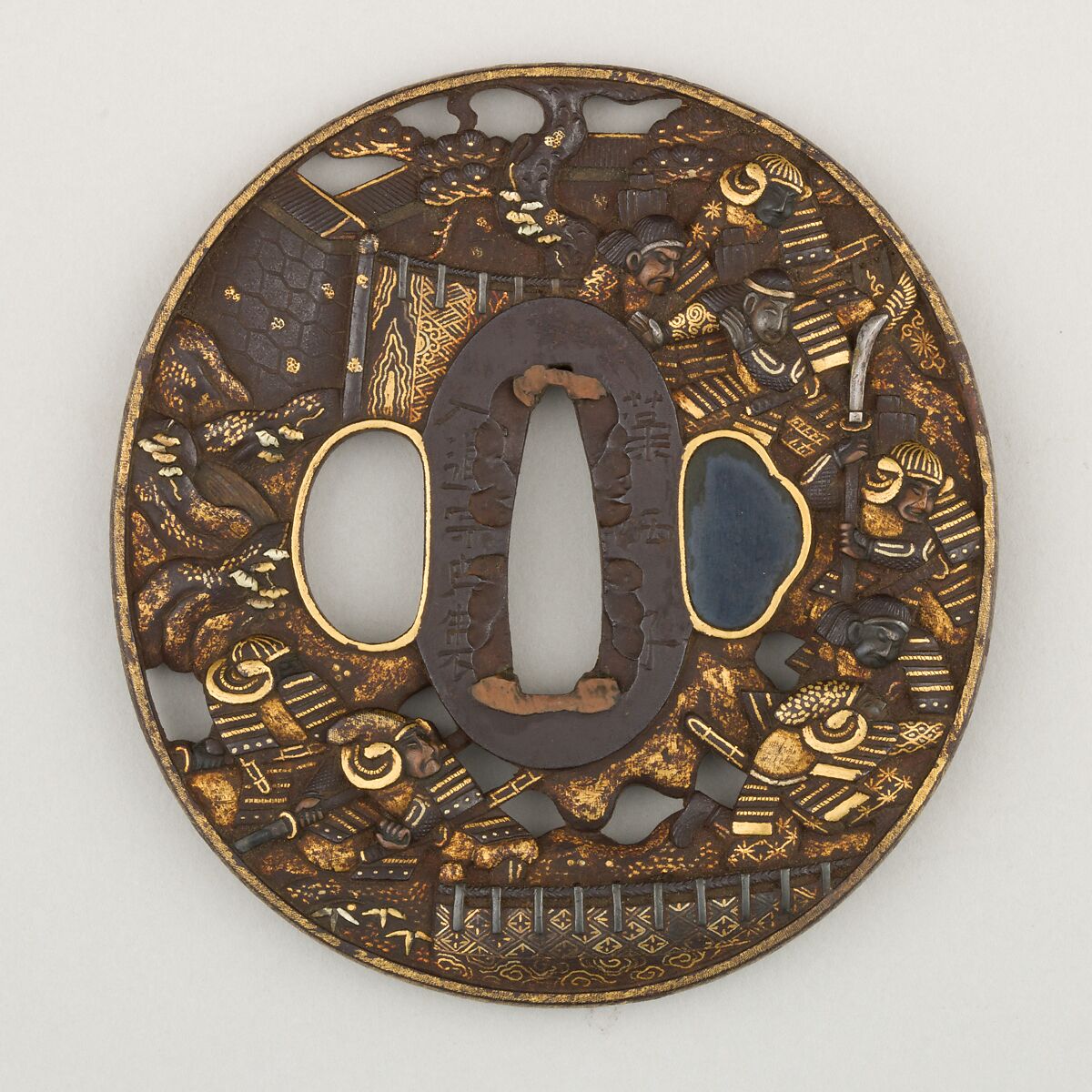 Sword Guard (<i>Tsuba</i>), Iron, gold, silver, bronze, copper, Japanese 