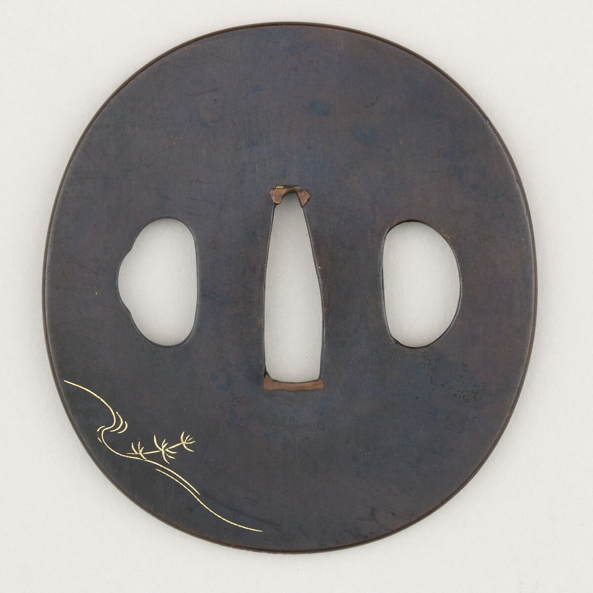Sword Guard (<i>Tsuba</i>), Copper-gold alloy (shakudō), gold, copper, Japanese