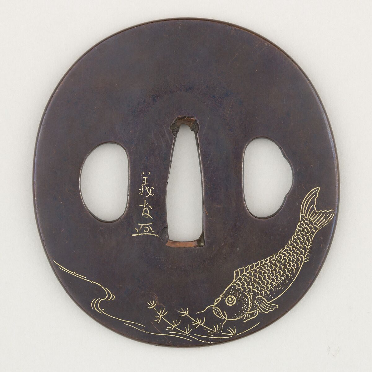 Sword Guard (<i>Tsuba</i>), Copper-gold alloy (shakudō), gold, copper, Japanese 