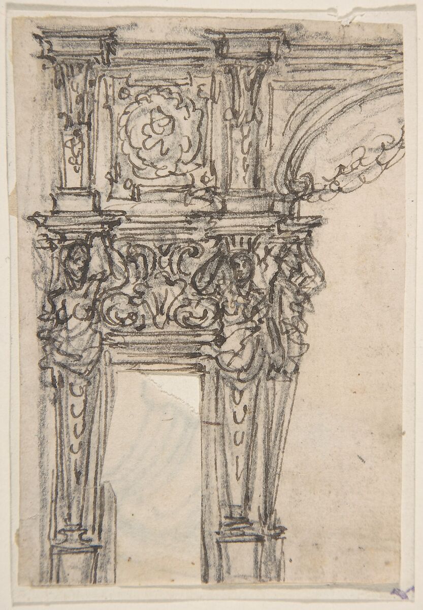 Design for a Proscenium or Monumental Alcove, Giovanni Battista Foggini (Italian, Florence 1652–1725 Florence), Pen and dark brown ink, over traces of black chalk 