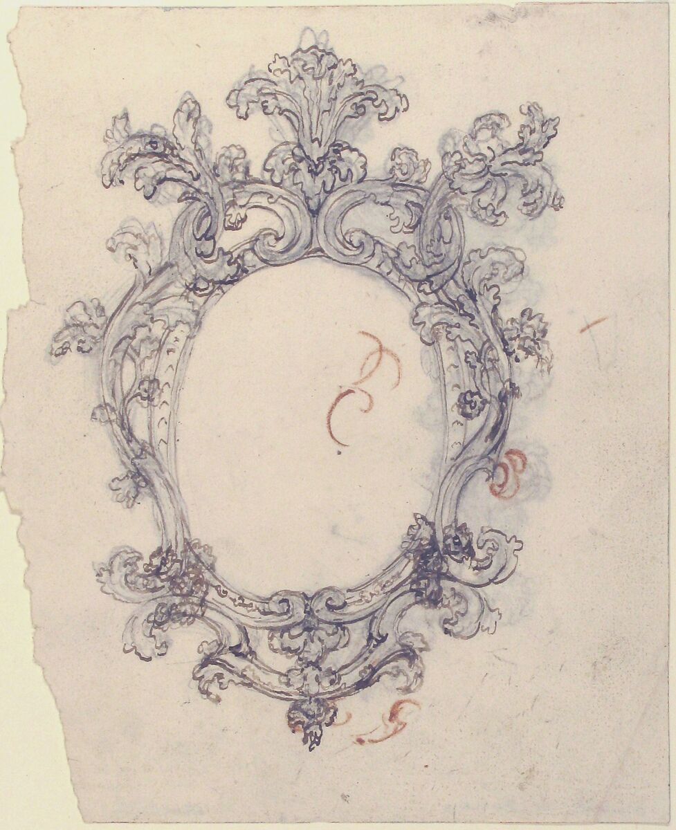 Design for a Decorative Oval Frame (recto); Half sketch for a Decorative Oval Frame (verso), Giovanni Battista Foggini (Italian, Florence 1652–1725 Florence), Pen and brown ink over black and brown chalk (recto); pen and brown ink, over black chalk (verso)