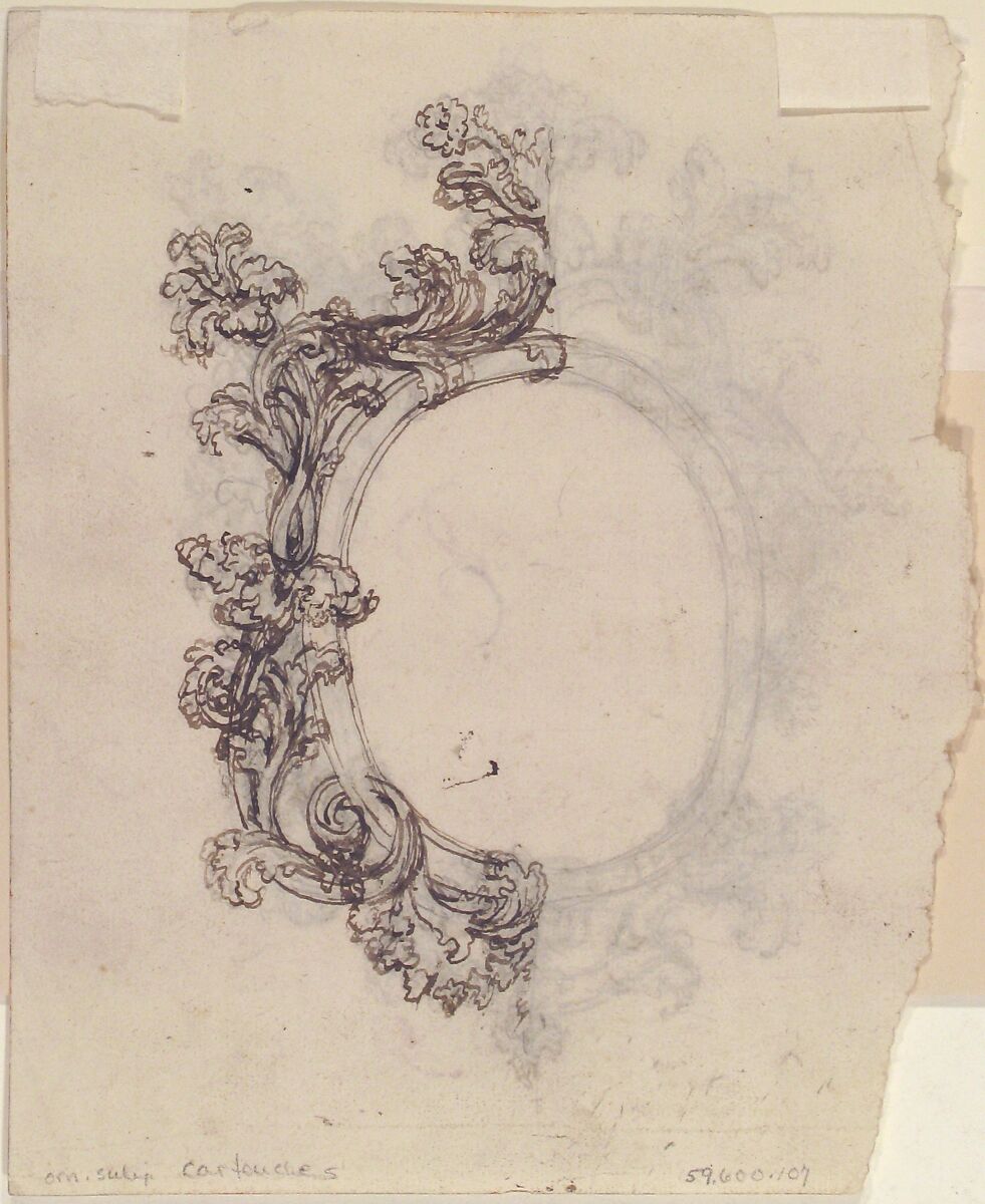 Design for a Decorative Oval Frame (recto); Half sketch for a Decorative Oval Frame (verso), Giovanni Battista Foggini (Italian, Florence 1652–1725 Florence), Pen and brown ink over black and brown chalk (recto); pen and brown ink, over black chalk (verso)