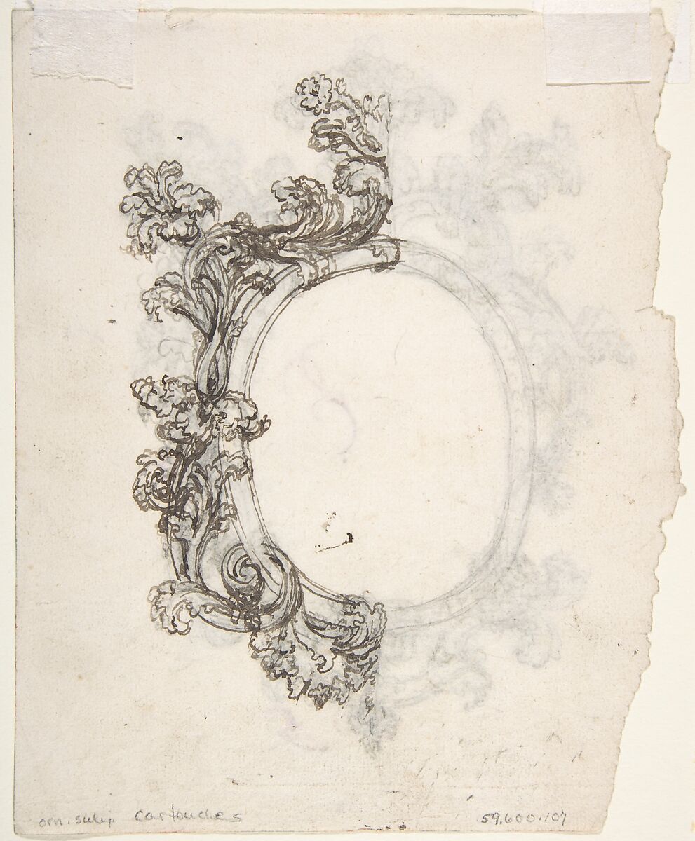 Design for a Decorative Oval Frame (recto); Half sketch for a Decorative Oval Frame (verso), Giovanni Battista Foggini (Italian, Florence 1652–1725 Florence), Pen and brown ink over black and brown chalk (recto); pen and brown ink, over black chalk (verso)