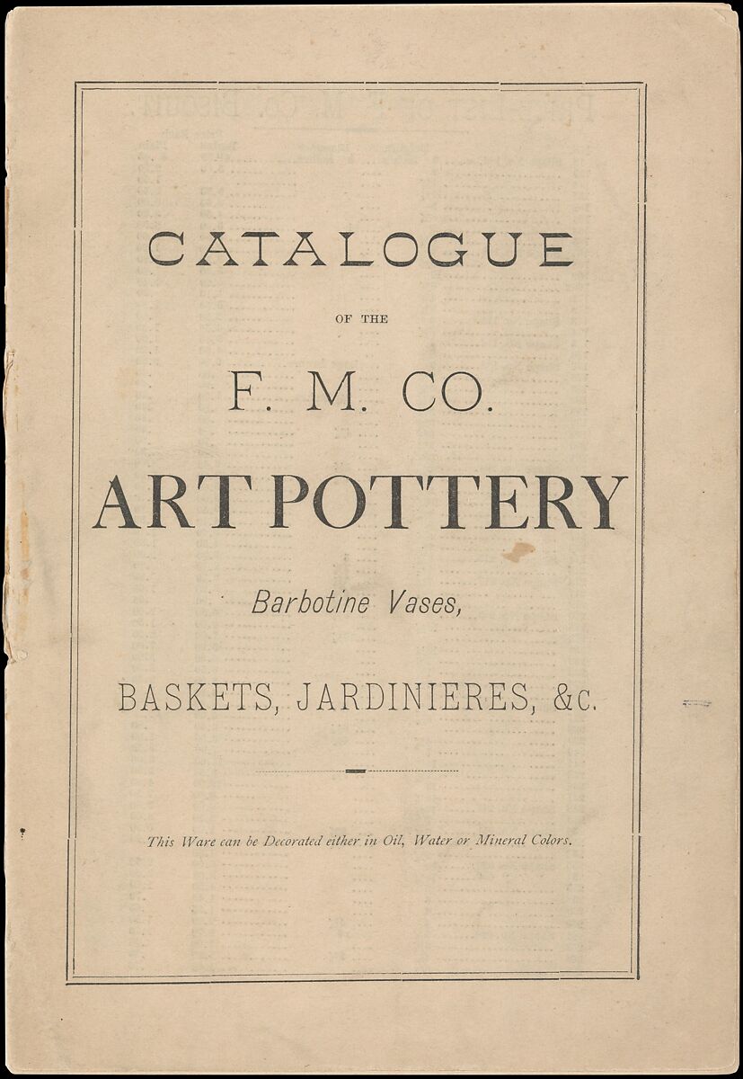 Catalogue of the F. M. Co., Art Pottery, Barbotine Vases, Baskets, Jardineres, &c., Faience Manufacturing Company (American, Greenpoint, New York, 1881–1892), Illustrations: wood engraving 